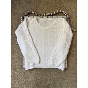 Vintage Bobbie Brooks White 3D Vine Leaf Stalk Plant Knit V Neck Sweater